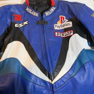 Vintage Miline Team Suzuki PlayStation Dunlop leather racing jacket 1999 release